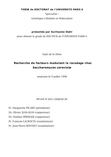 Recherche de facteurs modulant le recodage chez Saccharomyces ...