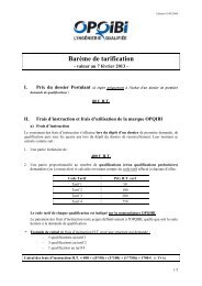 Barème de tarification - Opqibi