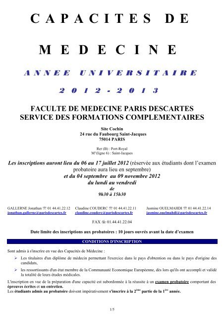 Brochure Capacités 2012-2013 - Faculté de médecine Paris ...