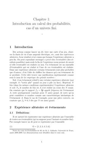 Chapitre 1: Introduction au calcul des probabilités, cas d'un ... - lmpt