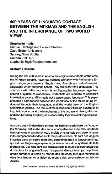 400 years of linguistic contact between the mi'kmaq and the english ...