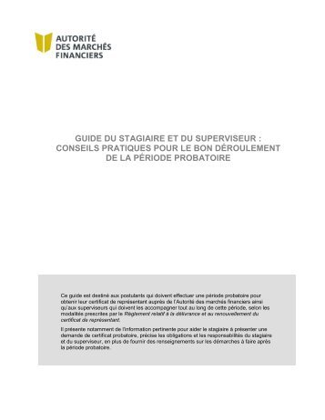 guide du stagiaire et du superviseur - Autorité des marchés financiers