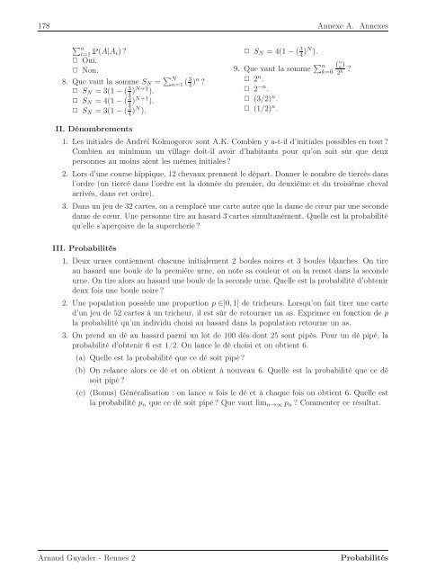 Introduction aux Probabilités - Université Rennes 2