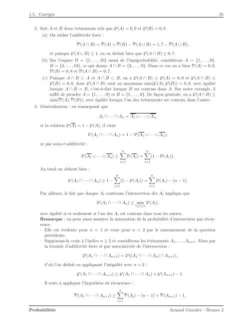 Introduction aux Probabilités - Université Rennes 2