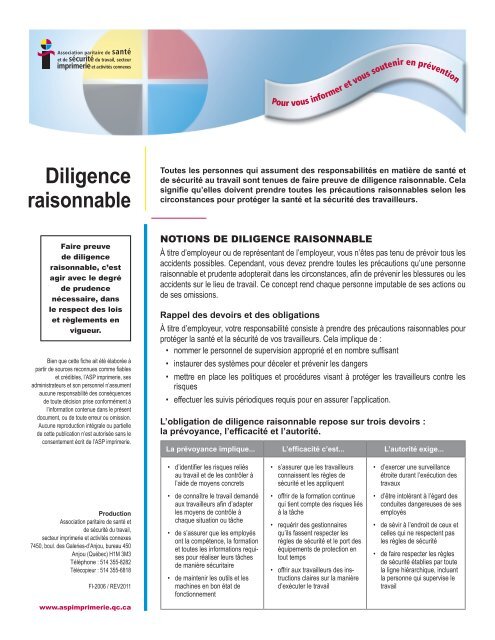 Fiche d'information - Diligence raisonnable - ASP imprimerie