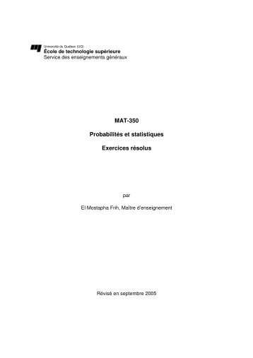 MAT-350 Probabilités et statistiques Exercices résolus