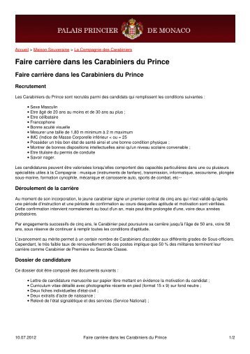 Faire carrière dans les Carabiniers du Prince - Palais Princier de ...
