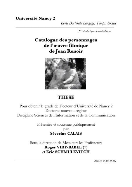 Catalogue des personnages de l'œuvre filmique de Jean Renoir ...
