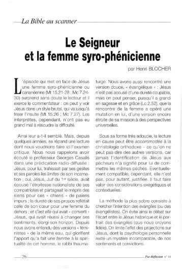 Le Seigneur et la femme syro-phénicienne - Faculté Libre de ...