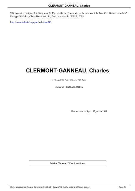 CLERMONT-GANNEAU, Charles - Institut National d'Histoire de l'Art