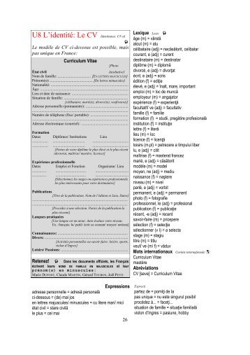 U8 L'identité: Le CV Identitatea: CV-ul