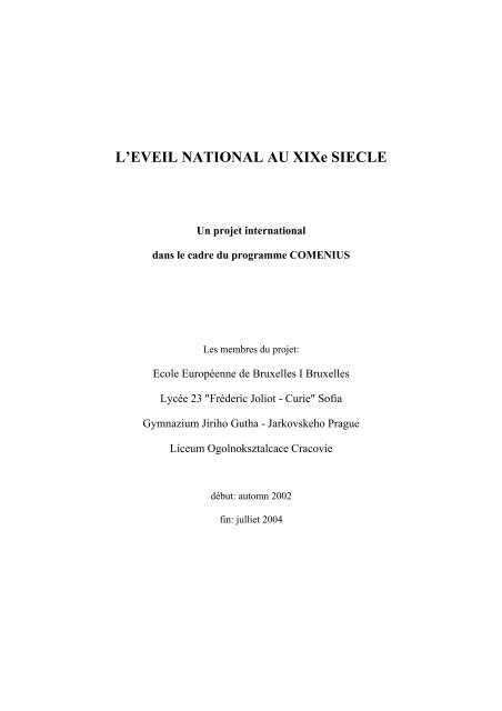 Comenius Projet Ecole Europeenne De Bruxelles I Uccle
