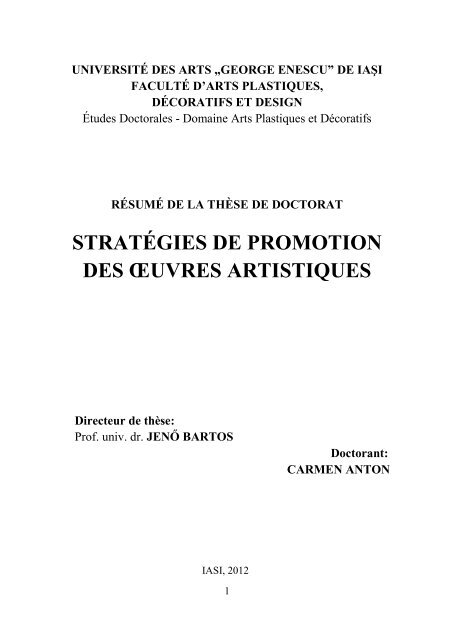 stratégies de promotion des œuvres artistiques - Universitatea de ...