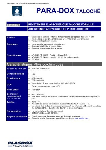 PARA-DOX TALOCHÉ - les produits PLASDOX et SETTEF - Plasdox