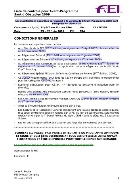 Programme du concours (PDF) - Accueil - FFE