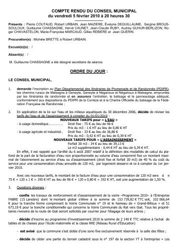 Compte rendu du 05.02.2010 (pdf 342 Ko) - Peyrelevade - Corrèze