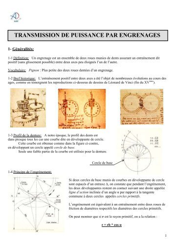 TRANSMISSION DE PUISSANCE PAR ENGRENAGES