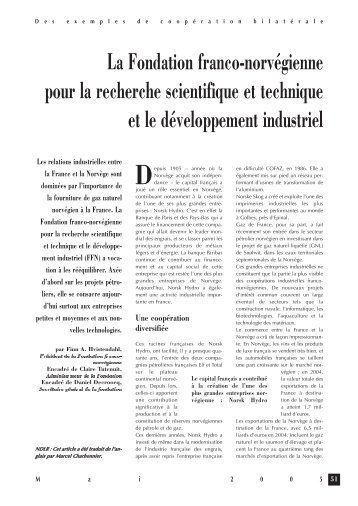 La Fondation franco-norvégienne pour la recherche scientifique et ...