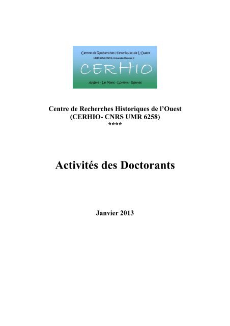 Doctorants du CERHIO - synthèse 21 janv 2013 - Université Rennes 2