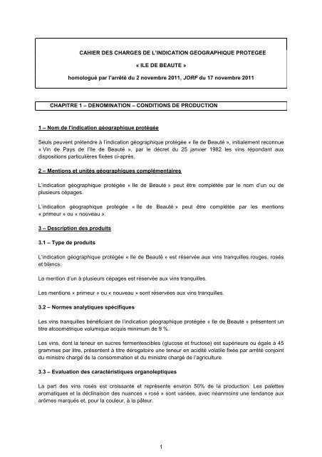 Cahier des Charges - IGP Ile de Beauté - Vins de Pays IGP