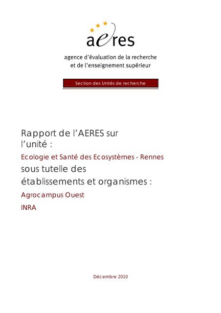 Ecologie et Santé des Ecosystèmes - Rennes - Aeres