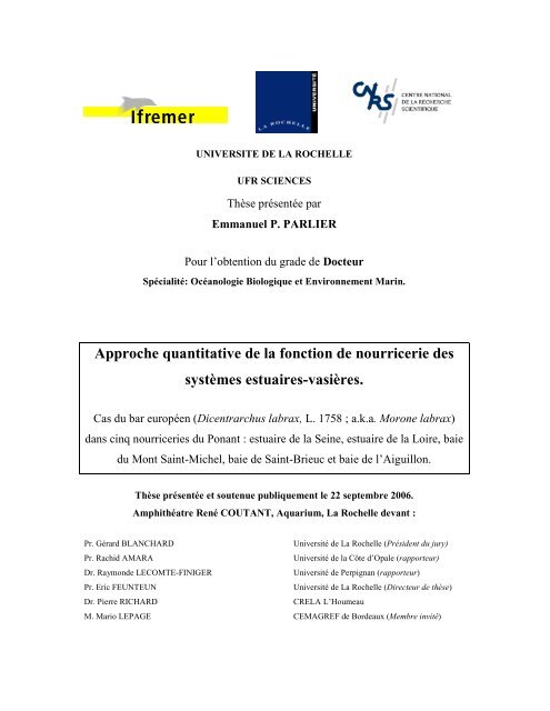 Approche quantitative de la fonction de nourricerie jouée par les ...