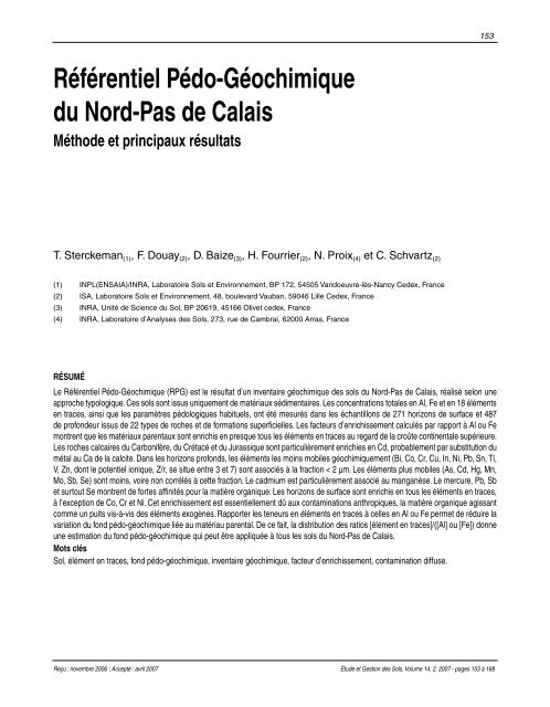 Référentiel Pédo-Géochimique du Nord-Pas de Calais - AFES