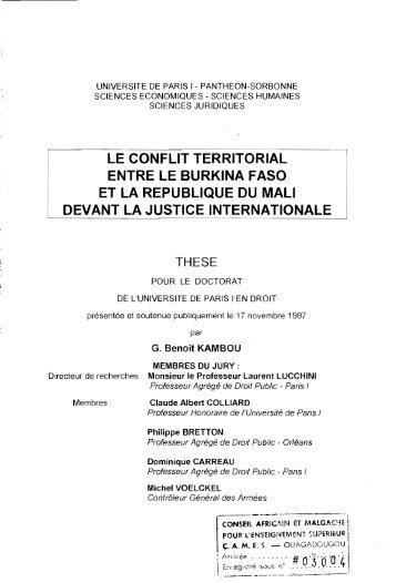 le conflit territorial entre le burkina faso et la republique du mali ...