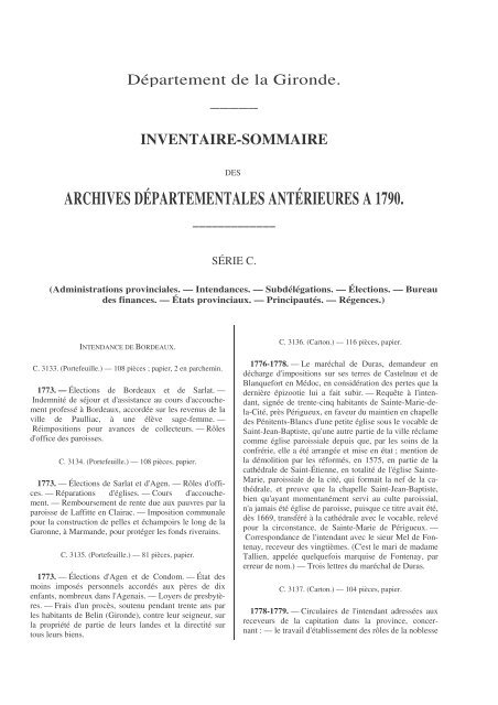 C 3133-3800 Intendance de Bordeaux - Archives départementales