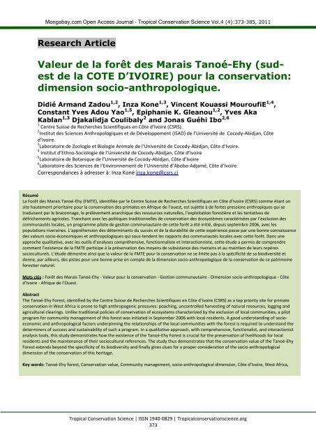 Didié Armand Zadou - Tropical Conservation Science - Mongabay