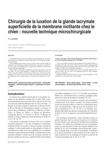 Chirurgie de la luxation de la glande lacrymale superficielle de la ...