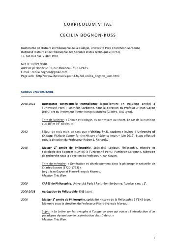 curriculum vitae cecilia bognon-‐küss - Institut d'Histoire et de ...