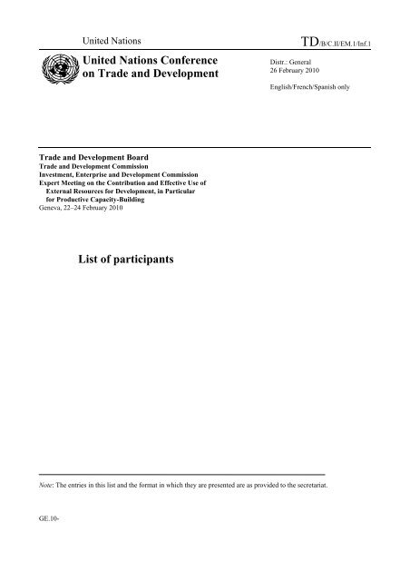 List of participants United Nations Conference on Trade ... - unctad