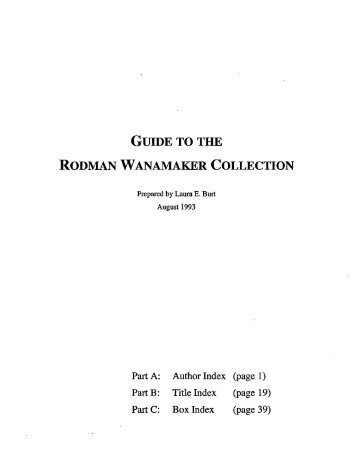 guide to the rodman wanamaker collection - Princeton University ...