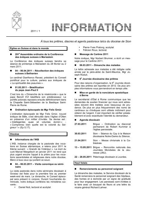À tous les prêtres, diacres et agents pastoraux ... - Diocèse de Sion