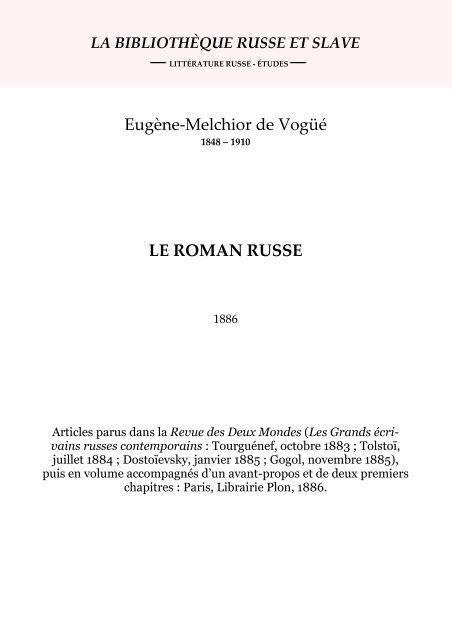 Vogue - Le Roman russe - Littérature russe