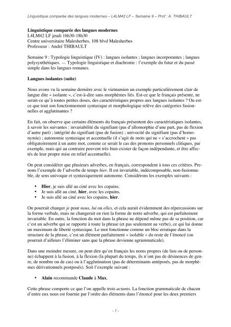 Linguistique Comparee Des Langues Modernes Andre Thibault