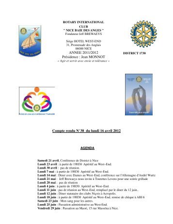 Jean MONNOT Compte rendu N°38 du lundi 16 avril 2012 - Rotary ...