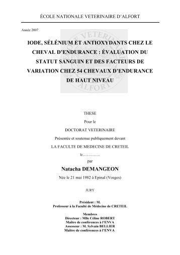 iode, sélénium et antioxydants chez le cheval d'endurance - Thèses ...