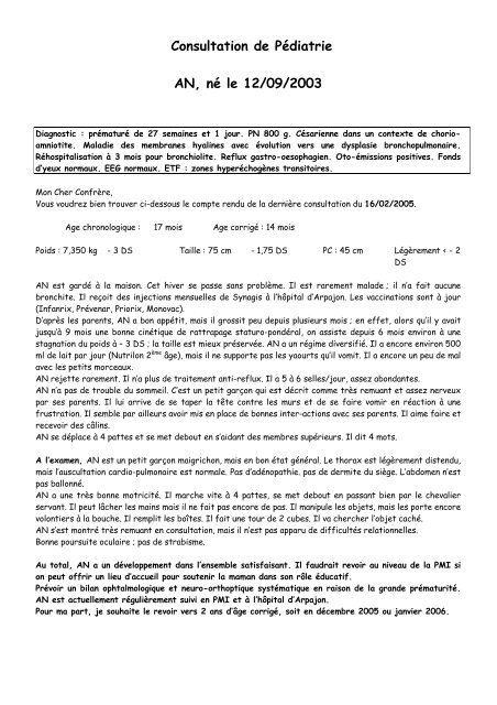 Cas cliniques - Réseau Pédiatrique du Sud et Ouest Francilien