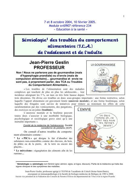 Sémiologie Des Troubles Du Comportement Alimentaire (T.c.a. ... - Free