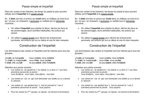 Mémo Passé simple et Imparfait