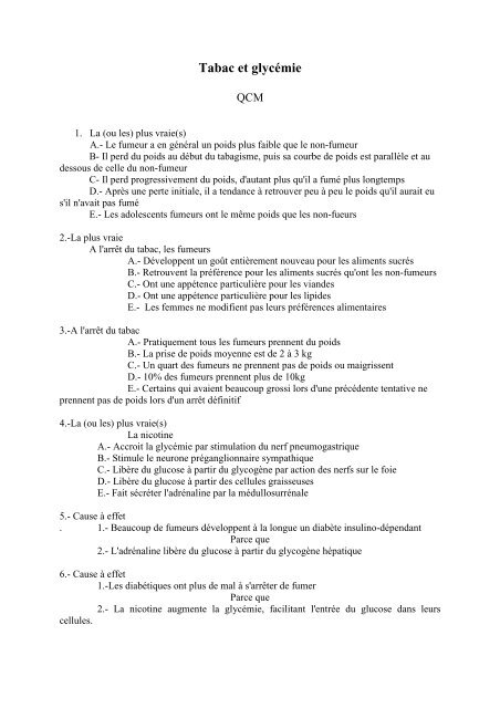 Molimard Glycemie QCM - Tabac Humain Molimard Glycemie QCM - Tabac Humain