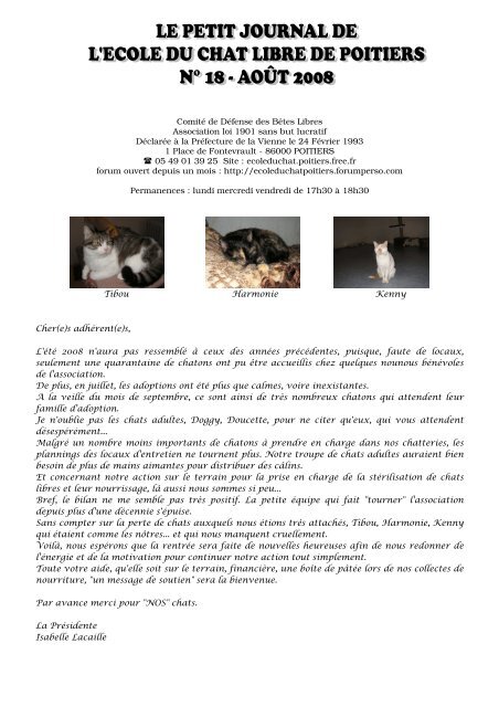 Telechargez Ici Notre Petit Journal De Aout 08 Ecole Du Chat Libre
