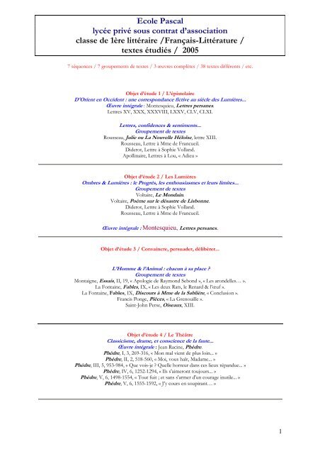 les textes etudies lettres.lem lettres education mediation. Free