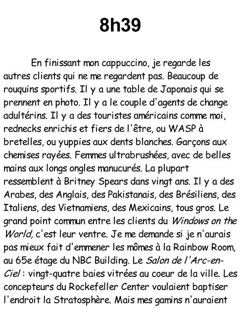 Windows on the World Frédéric Beigbeder - Y'Books