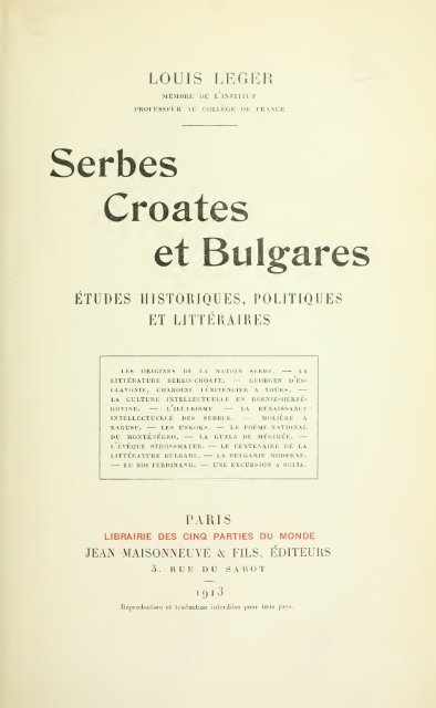 Serbes, Croates et Bulgares; études historiques, politiques et ...