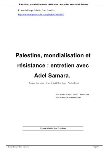 Palestine, mondialisation et résistance : entretien avec Adel Samara.