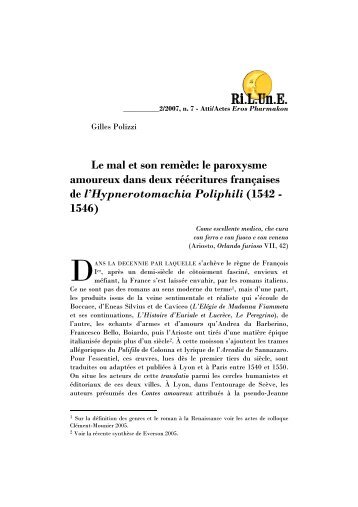 Le mal et son remède: le paroxysme amoureux dans deux ... - RiLUnE
