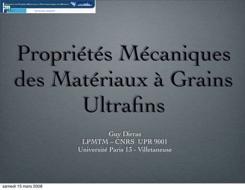 Propriétés mécaniques des matériaux à grains ultrafins: un ... - IM2NP